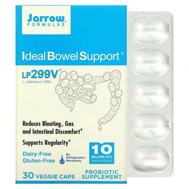 Jarrow Formulas, Ideal Bowel Support, 299v, 10 млрд клеток, 30 растительных капсул