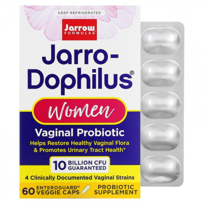 Jarrow Formulas, Jarro-Dophilus, вагинальный пробиотик, для женщин, 10 млрд КОЕ, 60 растительных капсул Enteroguard