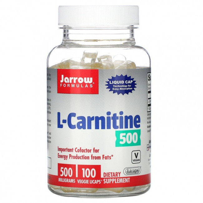 Jarrow Formulas, L-карнитин 500, 500 мг, 100 вегетарианских капсул Licaps