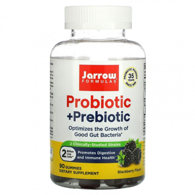 Jarrow Formulas, пробиотик и пребиотик, вкус ежевики, 90 жевательных таблеток