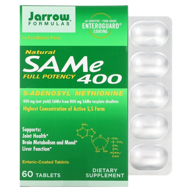 Jarrow Formulas, SAM-e (S-аденозил-L-метионин ) 400, 60 таблеток