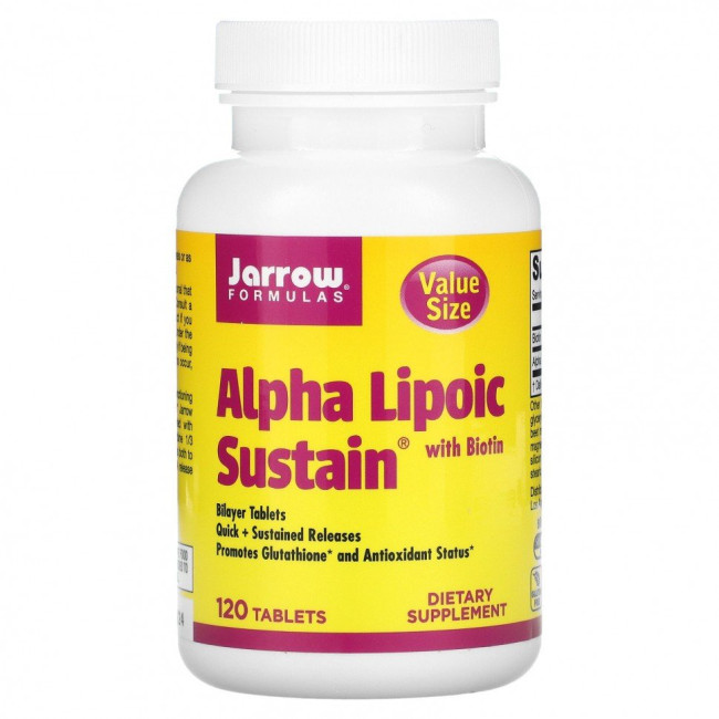 Jarrow Formulas, Alpha Lipoic Sustain, альфа-липоевая кислота с биотином, 300 мг, 120 таблеток